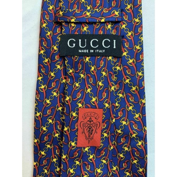 Gucci Blue/Red/Yellow Ribbon & Chain Printed Silk - Picture 1 of 6